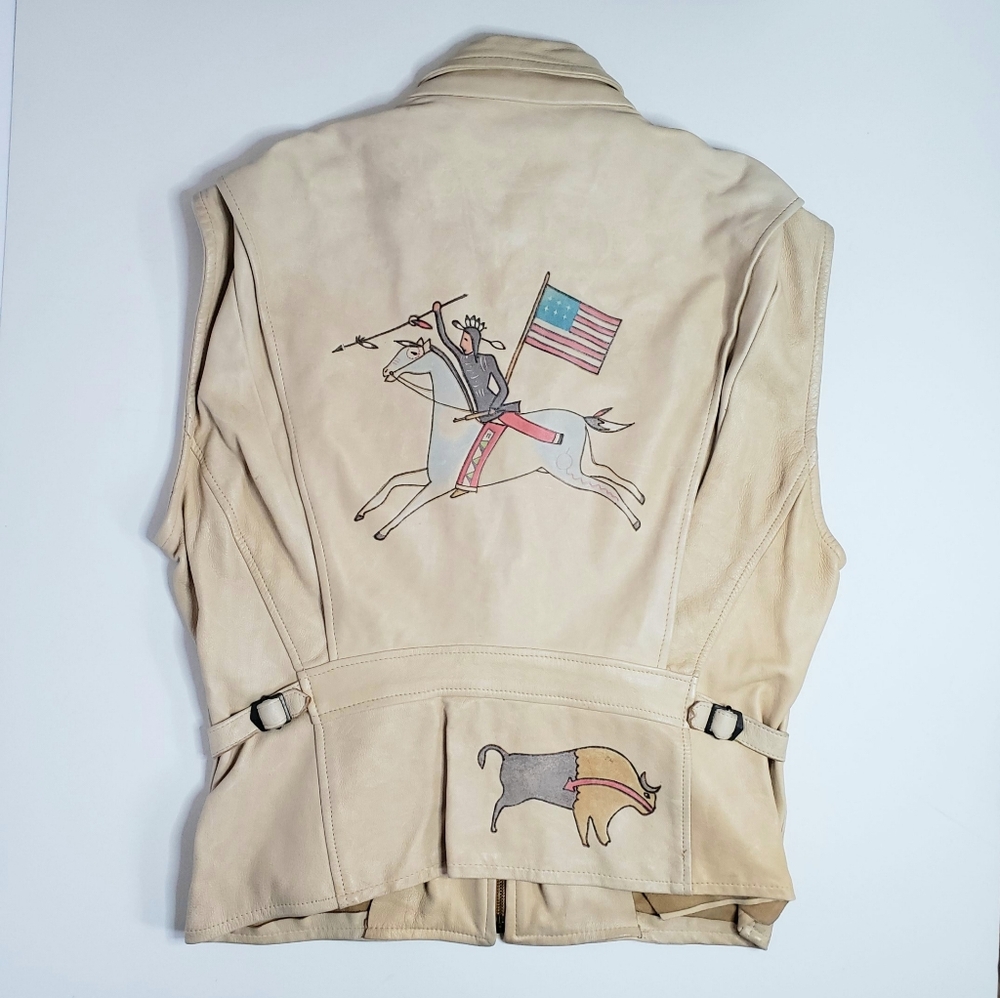 Ralph Lauren Country Polo Women Leather Vest Native American USA made 80s Vtg - Picture 3 of 16